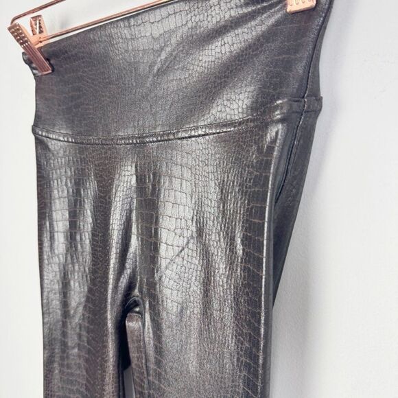 SPANX | Faux Leather Brown Croc Reptile Print Leggings Women’s Size Small - Picture 3 of 9